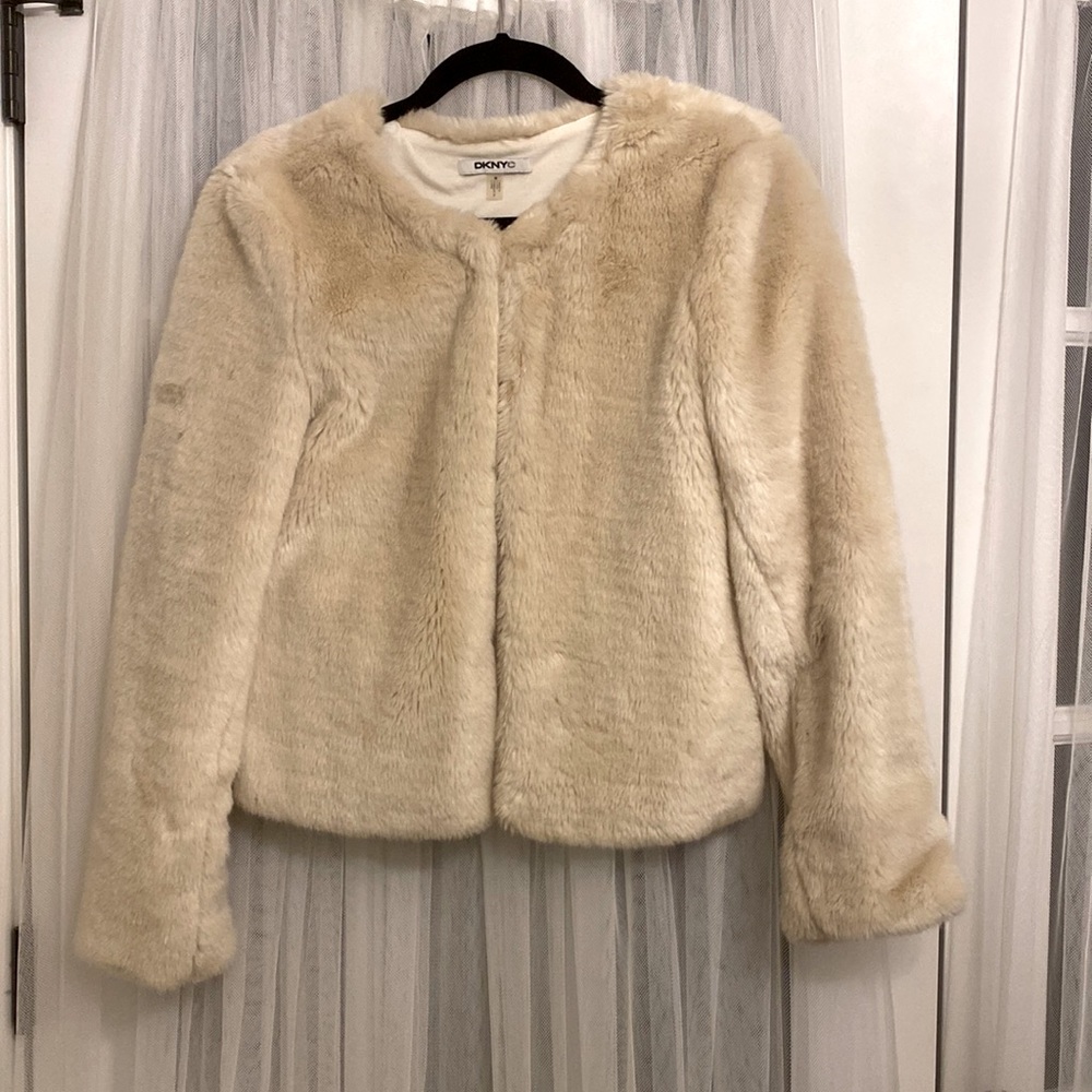 NWT LOFT Faux fur full zip coat Sz Large